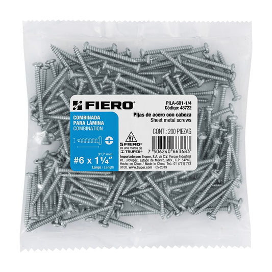 Bolsa con 200 pijas para lámina, #6 x 1-1/4', Fiero Caja con 6, 48722