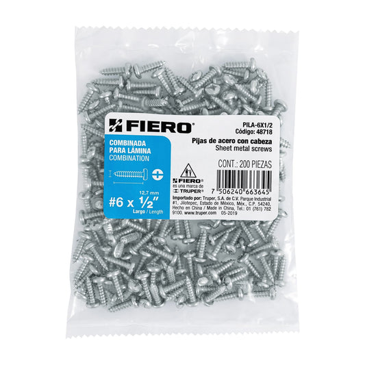 Bolsa con 200 pijas para lámina, #6 x 1/2', Fiero Caja con 6, 48718