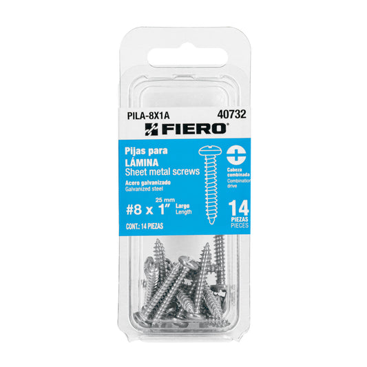 Blíster con 14 pijas para lámina, #8 x 1', Fiero Caja con 12, 40732
