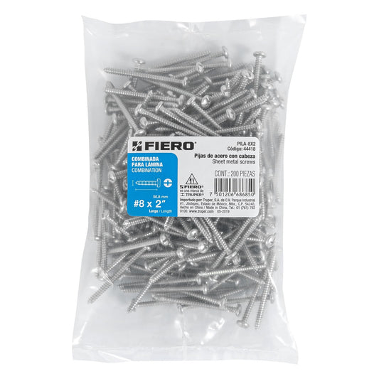 Bolsa con 200 pijas para lámina, #8 x 2', Fiero Caja con 6, 44418