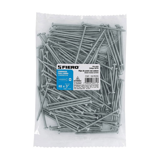 Bolsa con 150 pijas para lámina, #8 x 3', Fiero Caja con 6, 48725