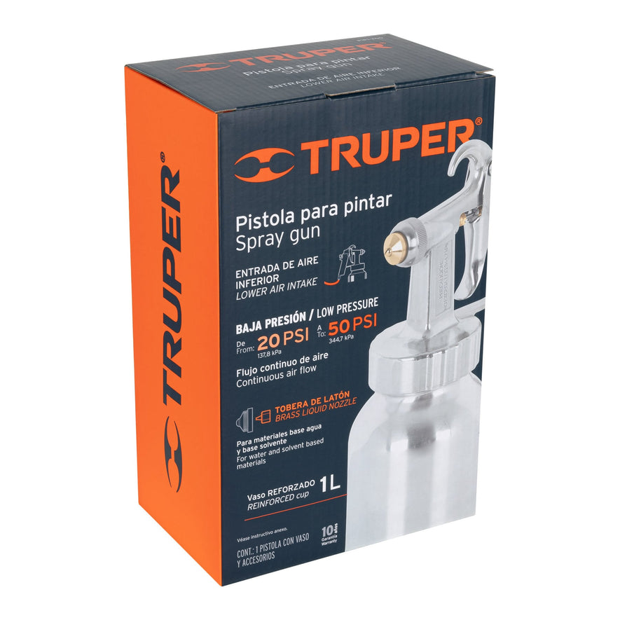 Pistola p/pintar baja presión, pulida, entrada inf, Truper Caja con 2, 14037