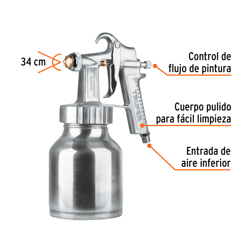 Pistola p/pintar baja presión, pulida, entrada inf, Truper Caja con 2, 14037