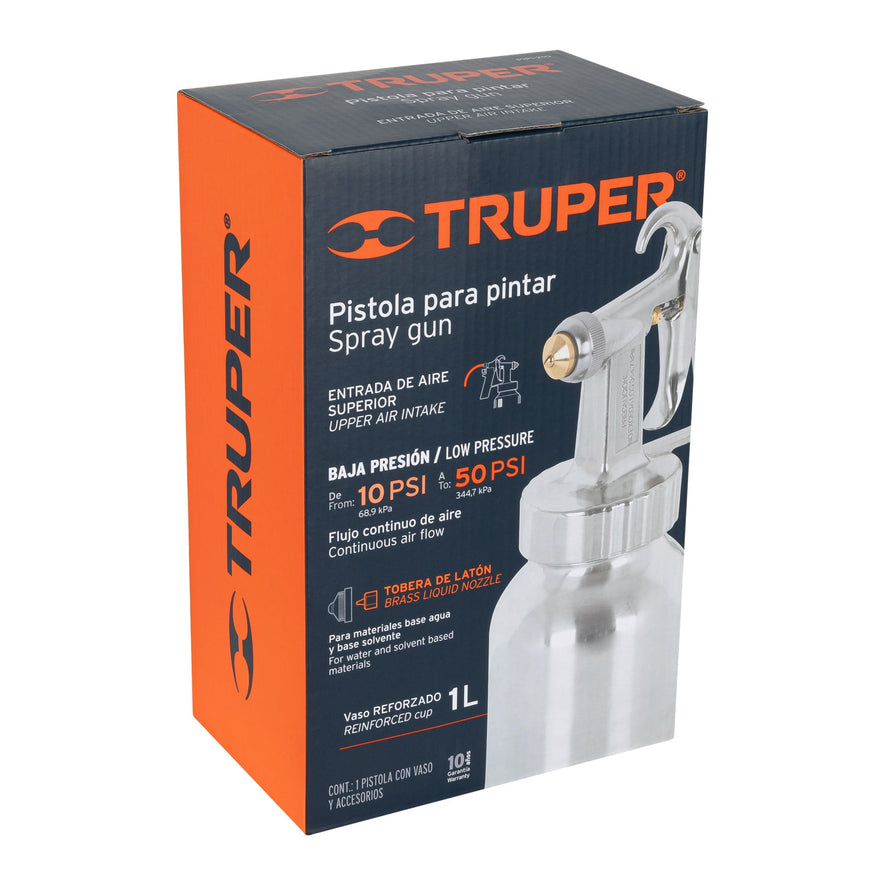 Pistola p/pintar baja presión, pulida, entrada sup, Truper Caja con 2, 14036