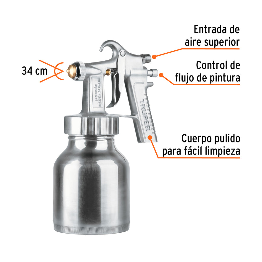 Pistola p/pintar baja presión, pulida, entrada sup, Truper Caja con 2, 14036