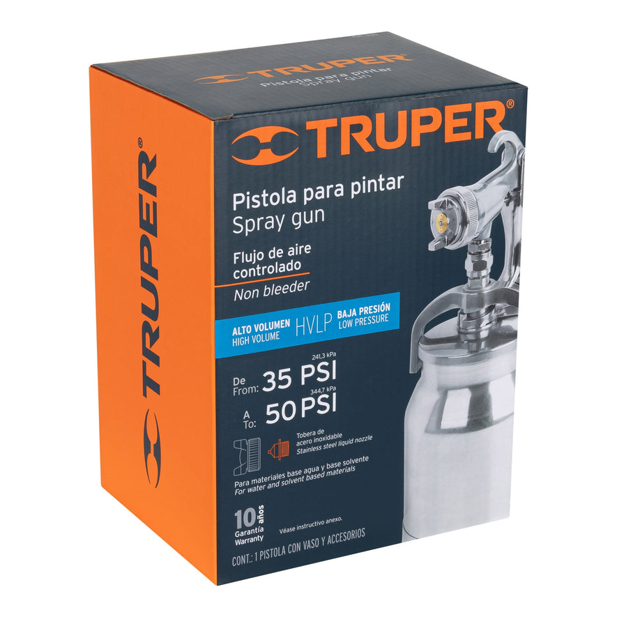 Pistola p/pintar succión HVLP vaso aluminio, 1.4 mm, Truper, 14084