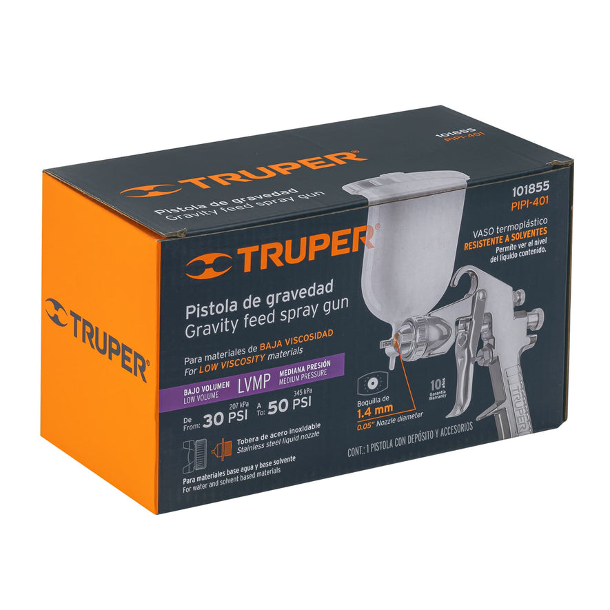 Pistola p/pintar gravedad LVMP vaso plástico, 1.4 mm, Truper Caja con 2, 101855