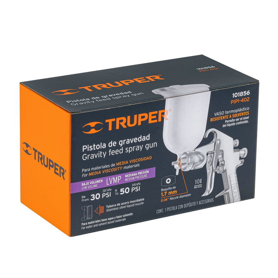 Pistola p/pintar gravedad LVMP vaso plástico, 1.7 mm, Truper Caja con 2, 101856