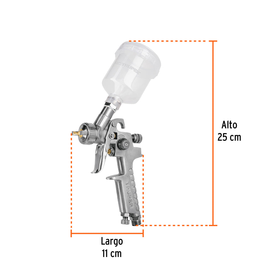 Pistola p/retoque gravedad HVLP vaso plástico, 1 mm, Truper Caja con 2, 11097