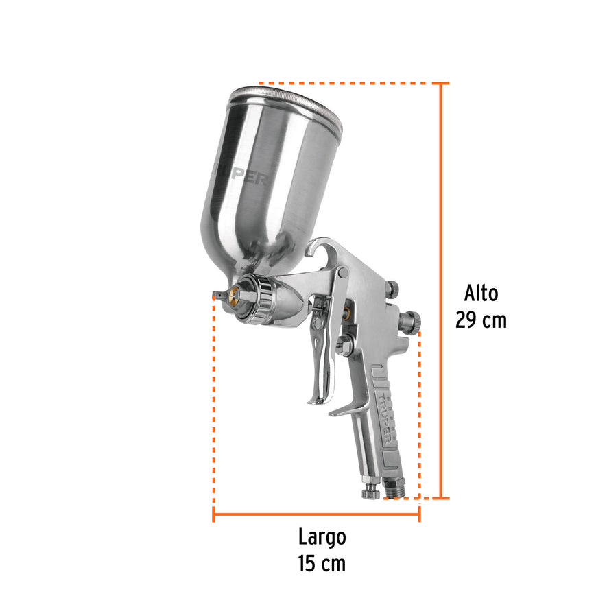 Pistola p/pintar gravedad LVMP vaso aluminio, 1 mm, Truper Caja con 2, 11989