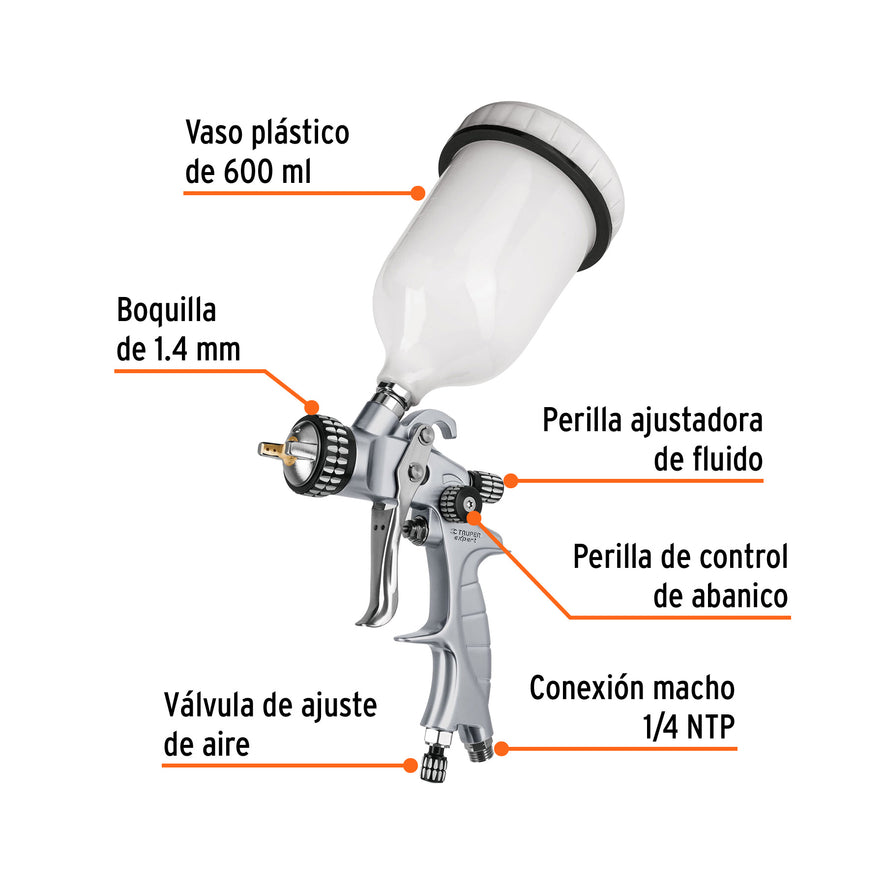 Pistola p/pintar gravedad LVMP vaso plástico, 1.4 mm, Expert, 11749