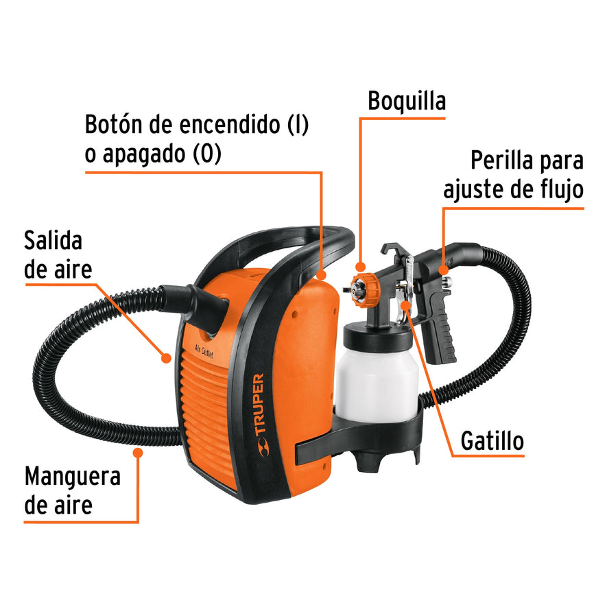 Pistola para pintar eléctrica de 600 W, Truper, 15383