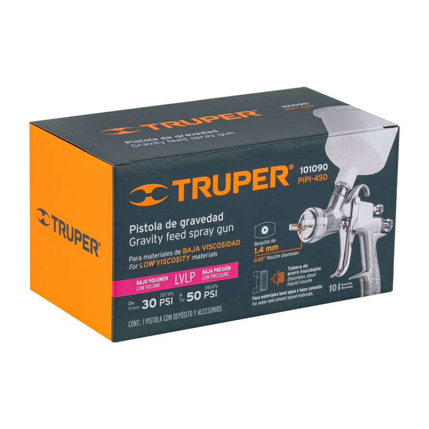 Pistola p/pintar gravedad LVLP vaso plástico, 1.4 mm, Truper, 101090