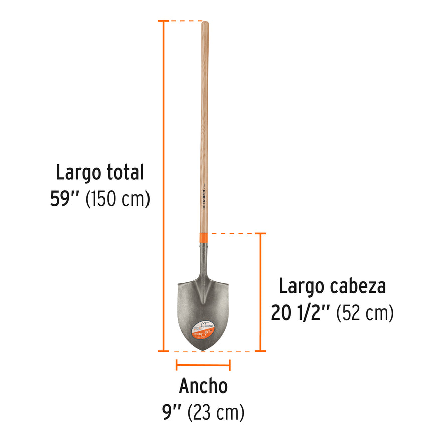 Pala irrigación Classic, mango largo 49', Truper Caja con 3, 17172