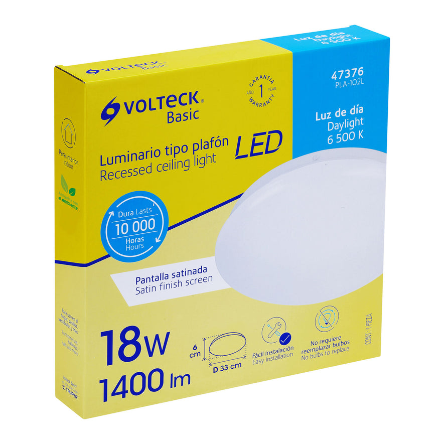 Luminario LED 15W plafón decorativo liso, luz de día,BASIC Caja con 2, 47376