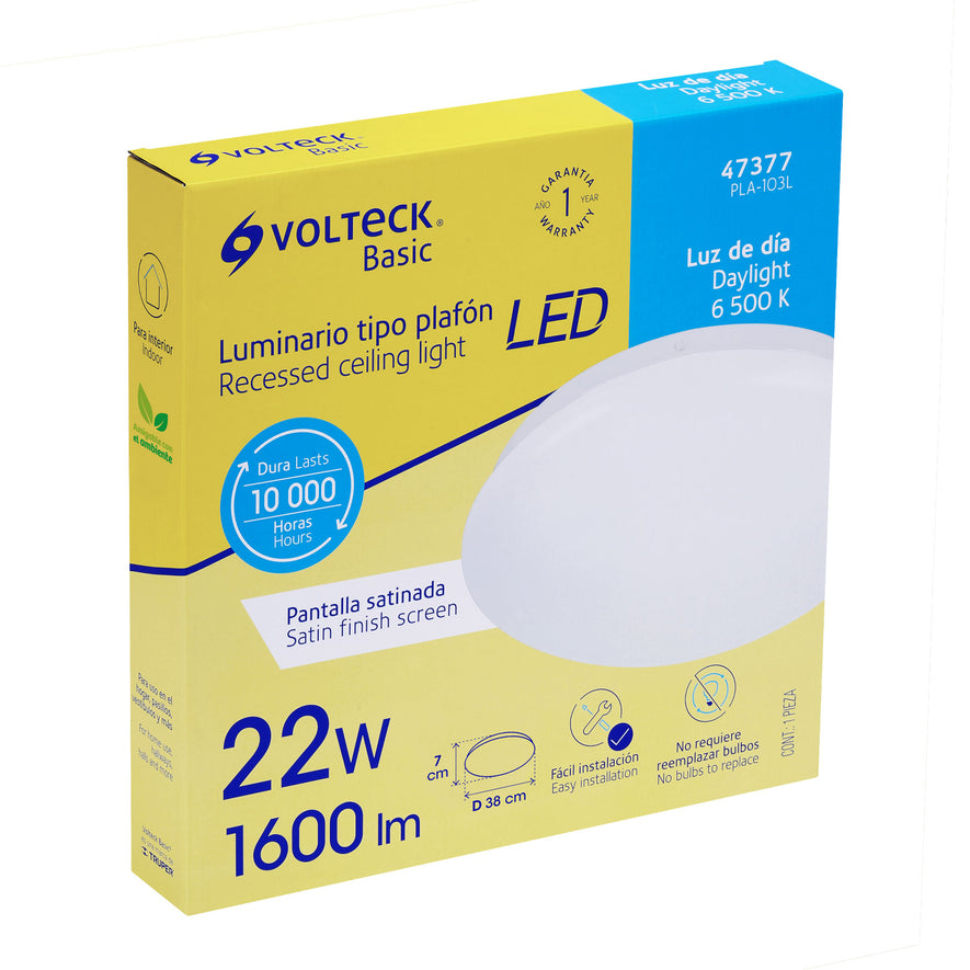 Luminario LED 22W plafón decorativo liso, luz de día,BASIC Caja con 2, 47377
