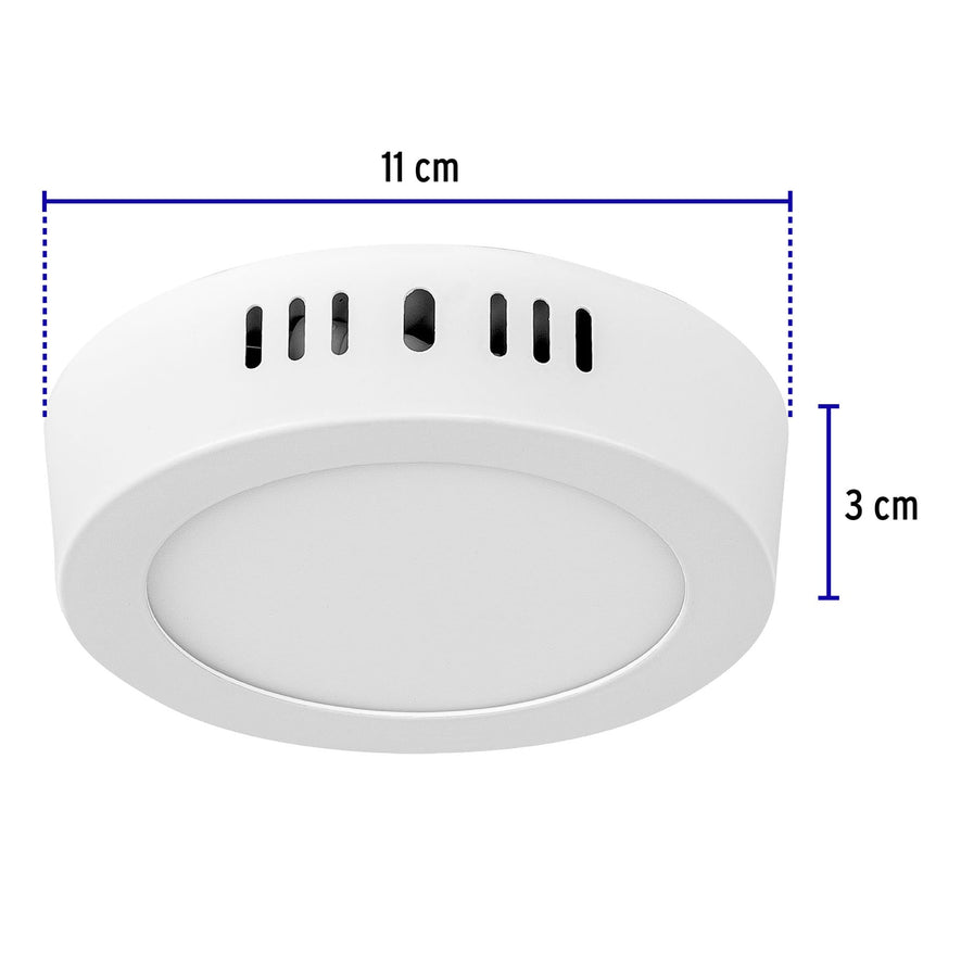Luminario LED tipo plafón 6 W, redondo, luz cálida, blanco Caja con 4, 48256