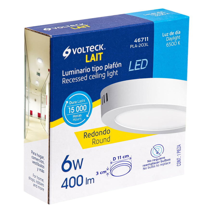 Luminario LED tipo plafón 6 W, redondo, luz de día, blanco Caja con 4, 46711