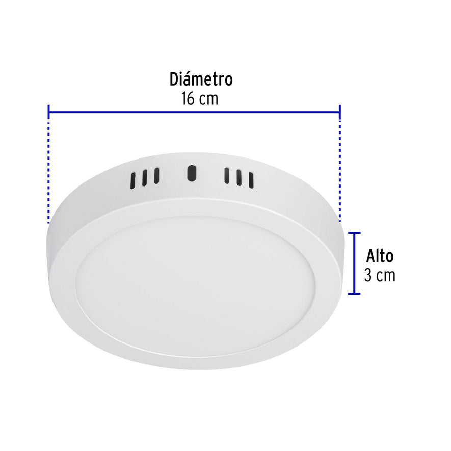 Luminario LED tipo plafón 12 W, redondo, luz cálida, blanco Caja con 4, 48257
