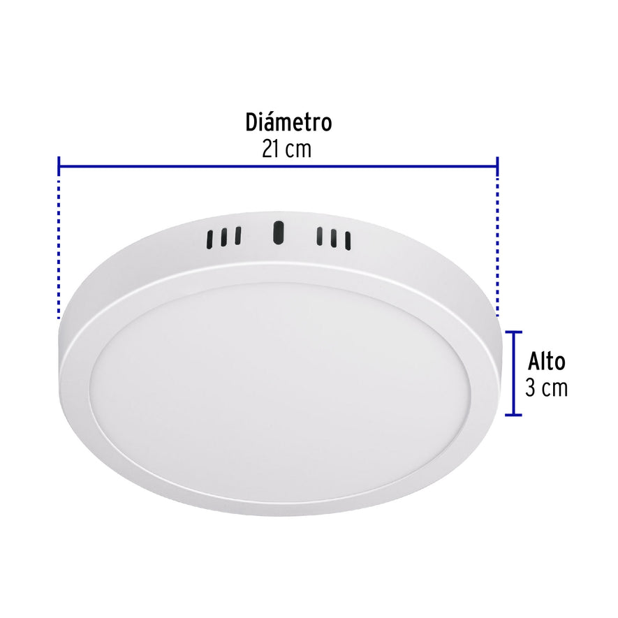 Luminario LED tipo plafón 18 W, redondo, luz cálida, blanco Caja con 2, 48258