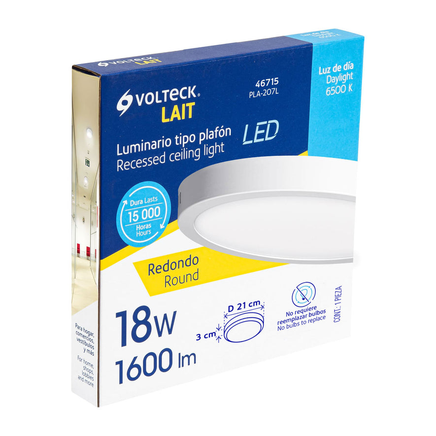 Luminario LED tipo plafón 18 W, redondo, luz de día, blanco Caja con 4, 46715