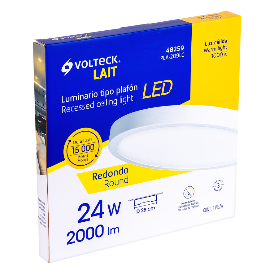 Luminario LED tipo plafón 24 W, redondo, luz cálida, blanco Caja con 2, 48259