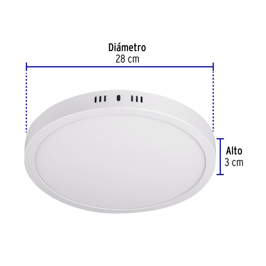 Luminario LED tipo plafón 24 W, redondo, luz cálida, blanco Caja con 2, 48259