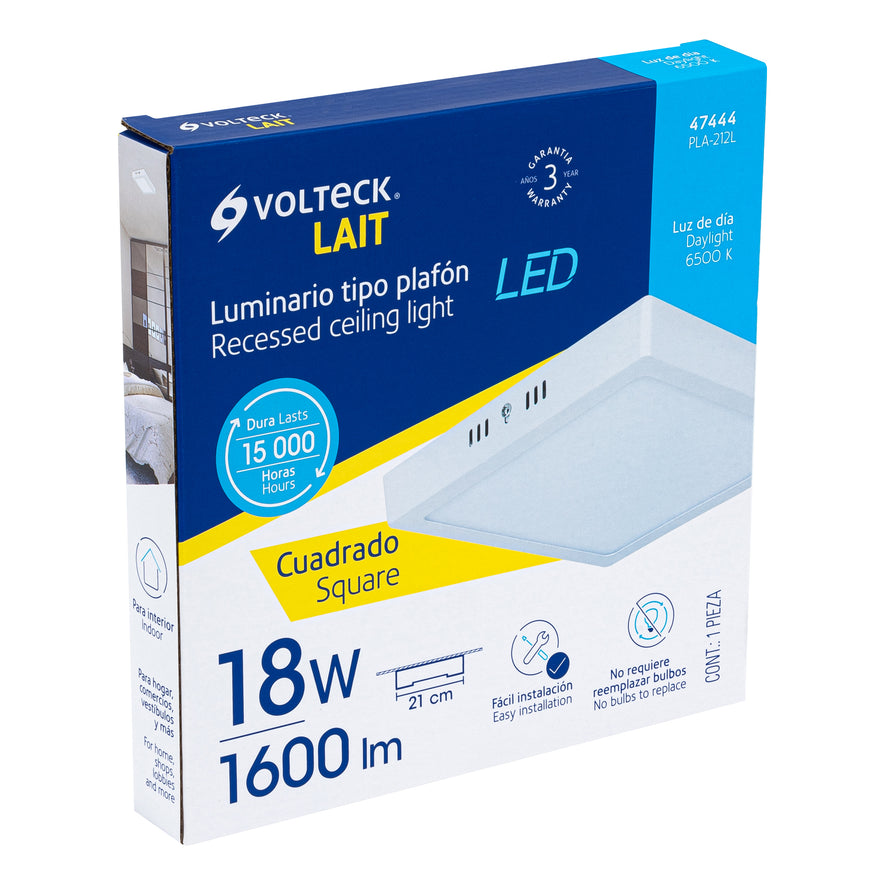 Luminario LED tipo plafón 18 W, cuadrado, luz de día, blanco Caja con 2, 47444