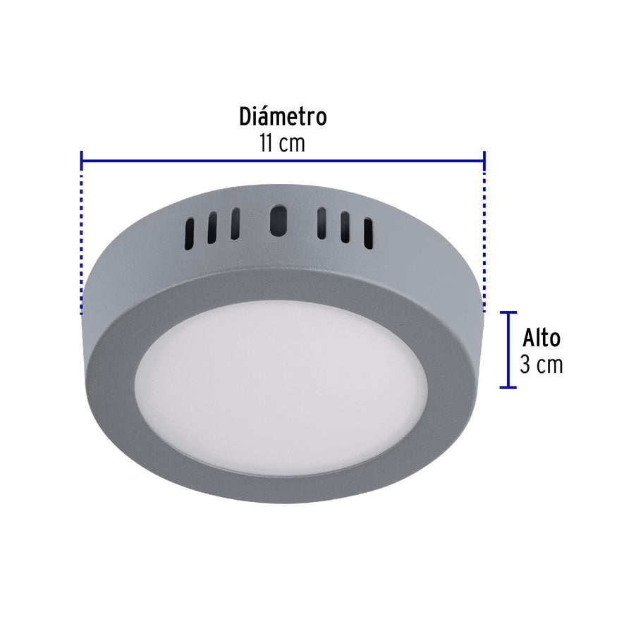 Luminario LED tipo plafón 6 W, redondo, luz de día, gris Caja con 4, 47346