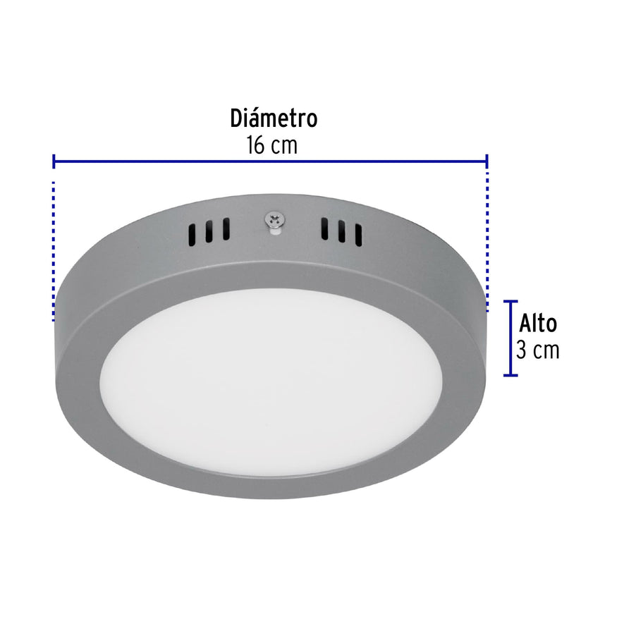 Luminario LED tipo plafón 12 W, redondo, luz de día, gris Caja con 4, 47347