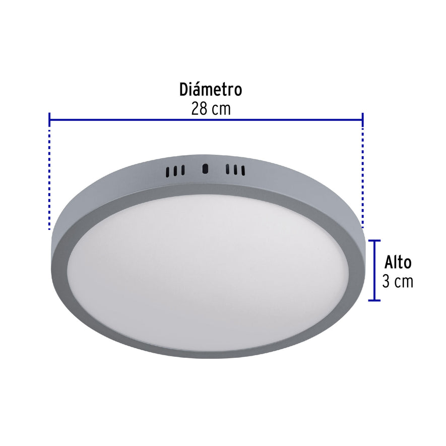 Luminario LED tipo plafón 24 W, redondo, luz de día, gris Caja con 2, 47349