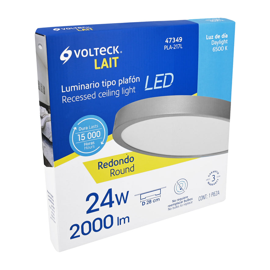 Luminario LED tipo plafón 24 W, redondo, luz de día, gris Caja con 2, 47349