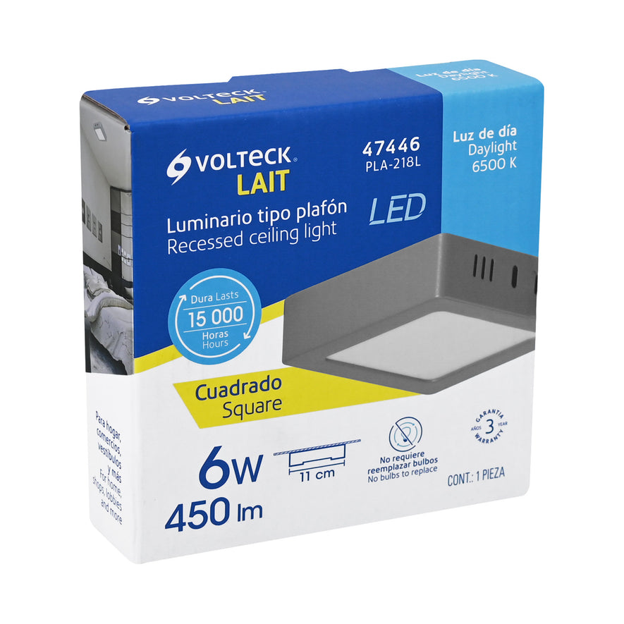 Luminario LED tipo plafón 6 W, cuadrado, luz de día, gris Caja con 4, 47446