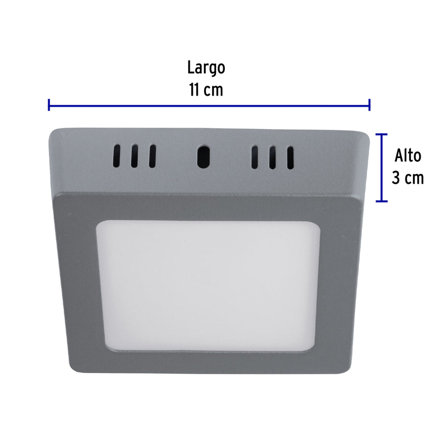 Luminario LED tipo plafón 6 W, cuadrado, luz de día, gris Caja con 4, 47446