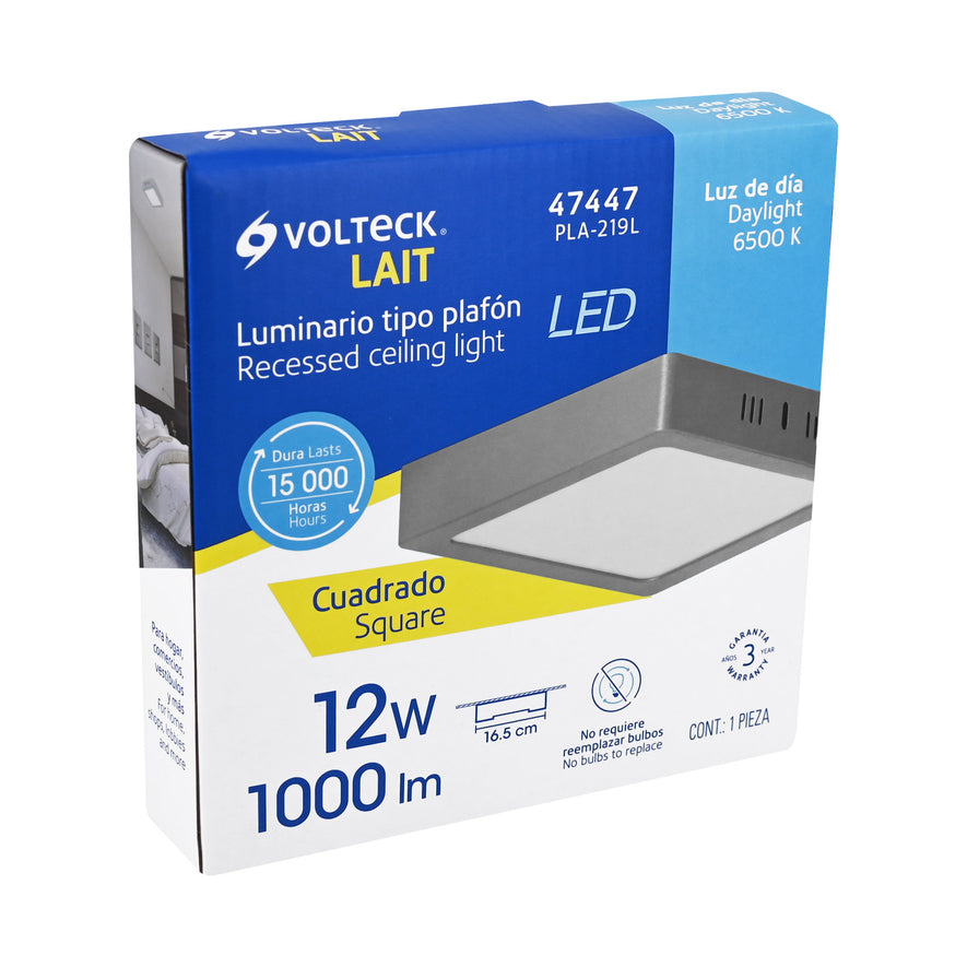 Luminario LED tipo plafón 12 W, cuadrado, luz de día, gris Caja con 4, 47447