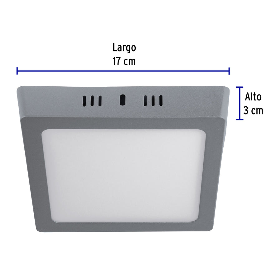 Luminario LED tipo plafón 12 W, cuadrado, luz de día, gris Caja con 4, 47447