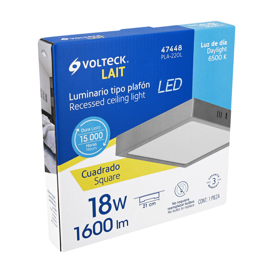 Luminario LED tipo plafón 18 W, cuadrado, luz de día, gris Caja con 2, 47448
