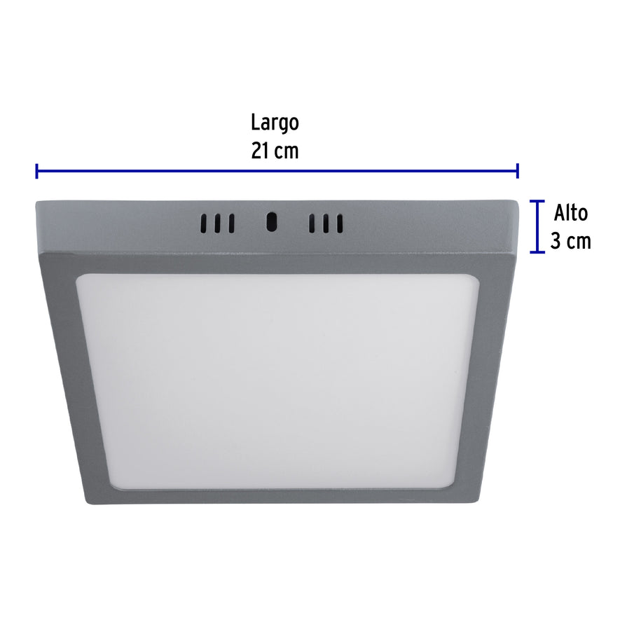 Luminario LED tipo plafón 18 W, cuadrado, luz de día, gris Caja con 2, 47448