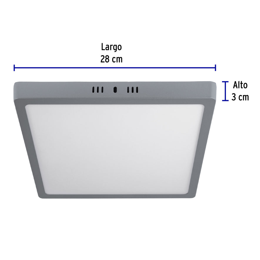 Luminario LED tipo plafón 24 W, cuadrado, luz de día, gris Caja con 2, 47449