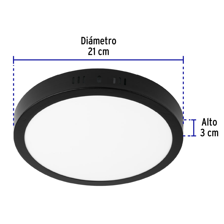 Luminario LED tipo plafón 18 W, redondo, luz de día, negro Caja con 2, 47397
