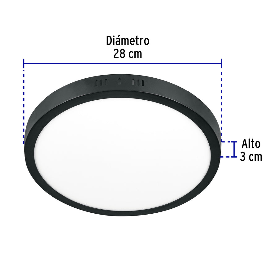 Luminario LED tipo plafón 24 W, redondo, luz de día, negro Caja con 2, 47398