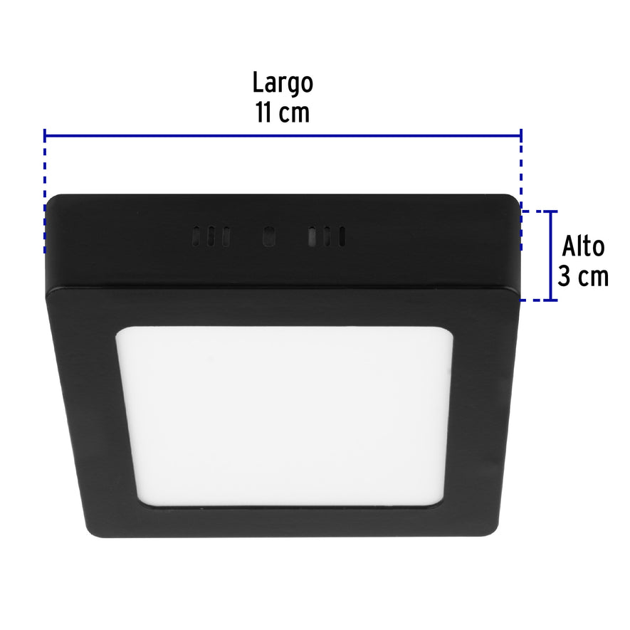 Luminario LED tipo plafón 6 W, cuadrado, luz de día, negro Caja con 4, 47415