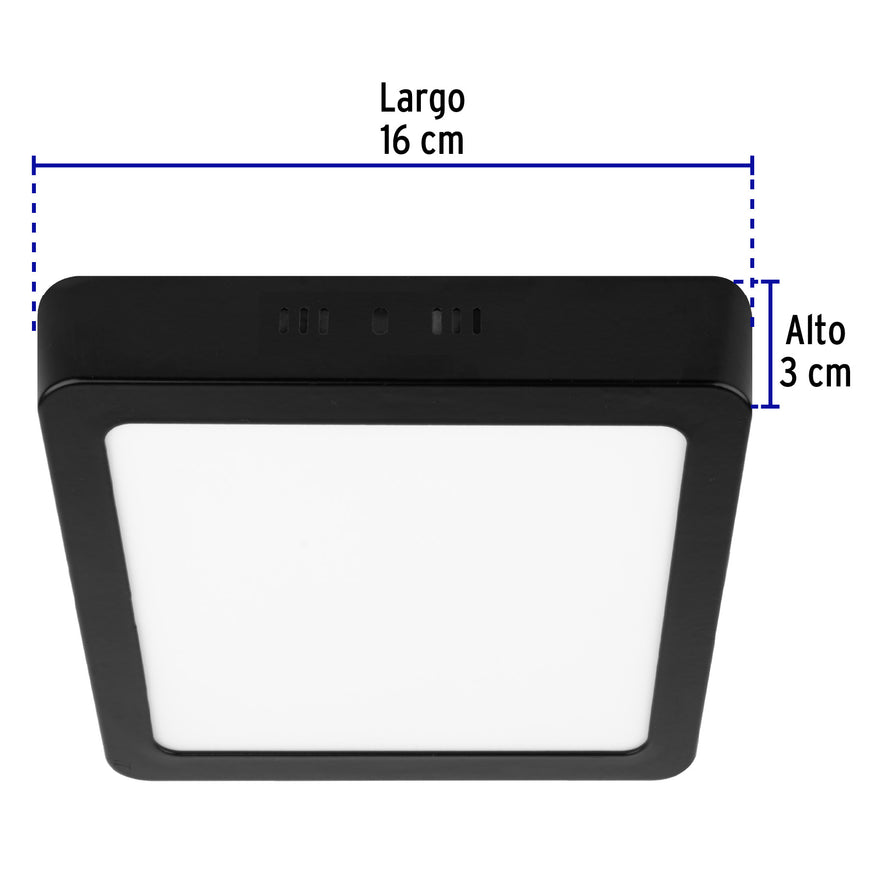 Luminario LED tipo plafón 12 W, cuadrado, luz de día, negro Caja con 4, 47416