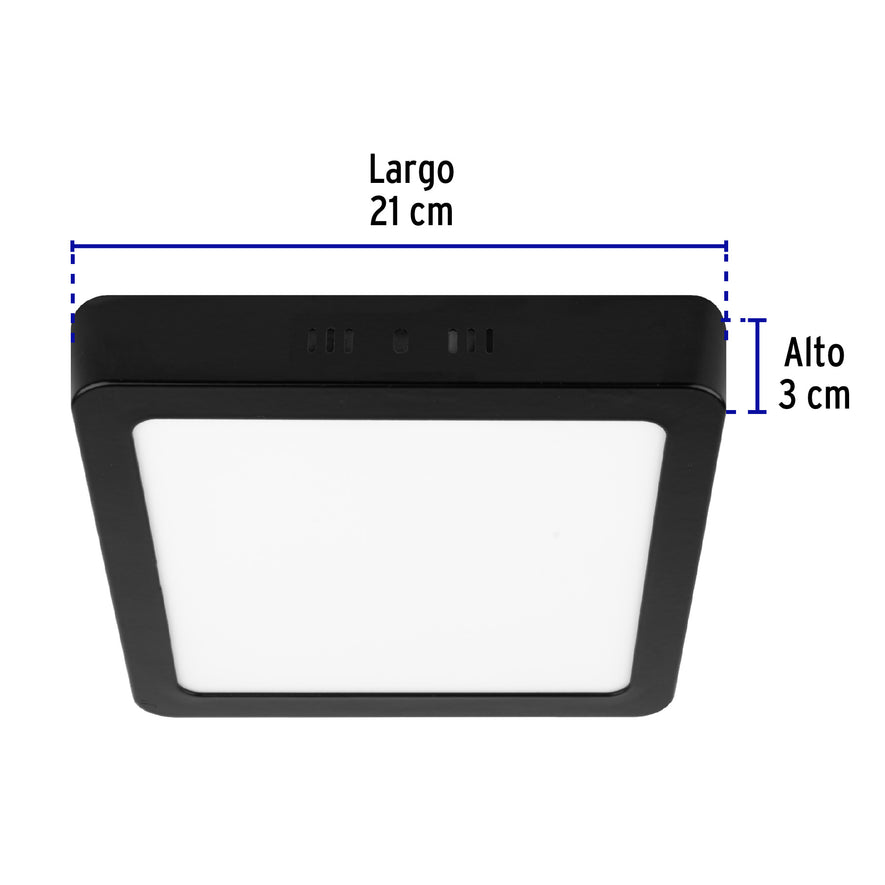 Luminario LED tipo plafón 18 W, cuadrado, luz de día, negro Caja con 2, 47417