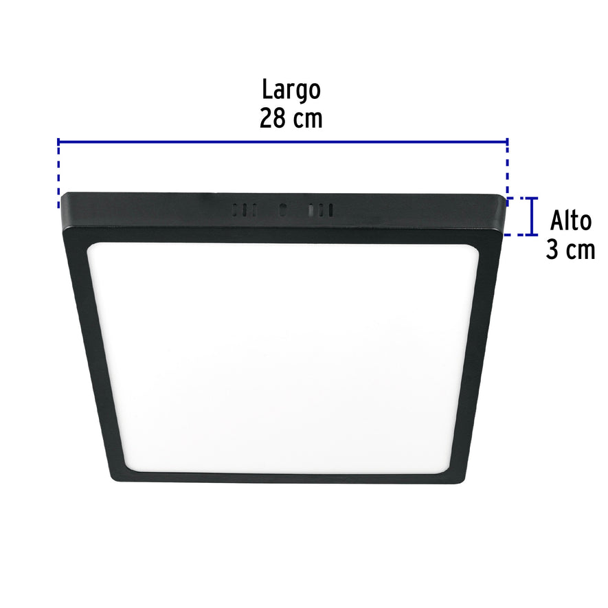 Luminario LED tipo plafón 24 W, cuadrado, luz de día, negro Caja con 2, 47418