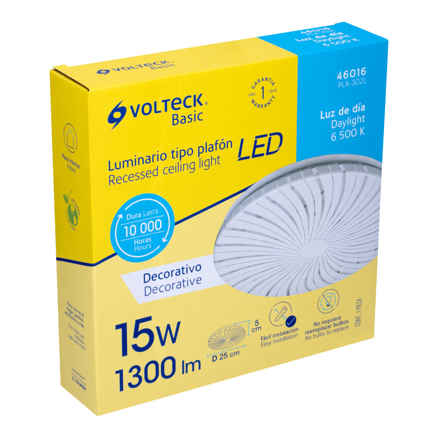 Luminario LED 15W plafón decorativo espiral luz de día,BASIC Caja con 2, 46016