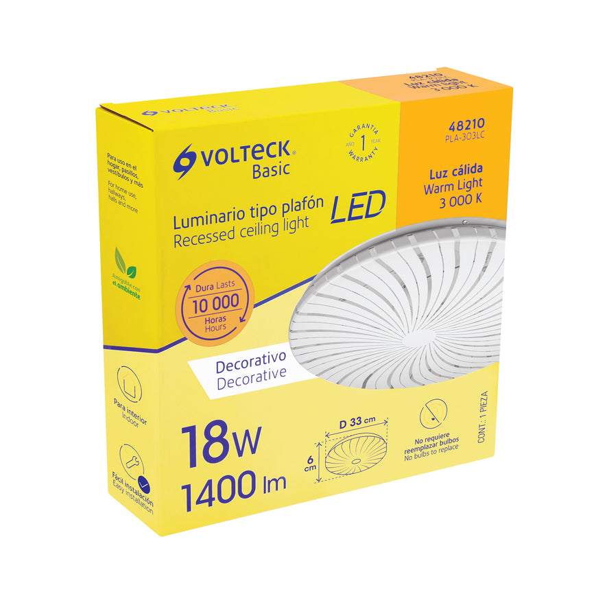 Luminario LED 18W plafón decorativo espiral luz cálida,BASIC Caja con 2, 48210