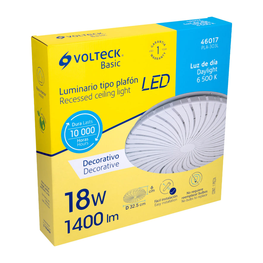 Luminario LED 18W plafón decorativo espiral luz de día,BASIC Caja con 2, 46017