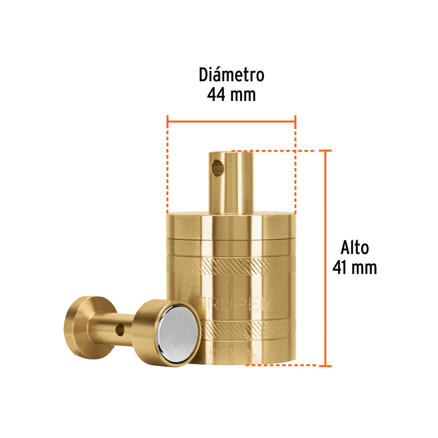 Plomada de latón 16 oz con centro y guía magnética, Truper Caja con 6, 17068