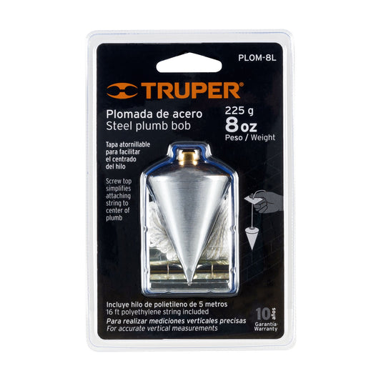 Plomada de acero, 8 oz, Truper Caja con 4, 11848